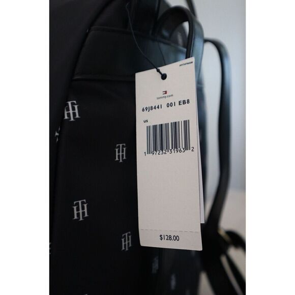 Tommy Hilfiger 69J8441 001 Unisex Black Monogram Nylon Backpack w/Pouch - Picture 5 of 15
